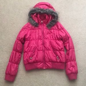 Justice Bright Pink Puffy Coat w/ Fur Hood